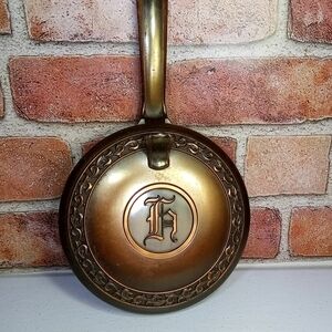 Vintage Brass Silent Butler Crumb Catcher Bed Warmer Initial "h" Flip Lid Heavy!